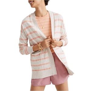 Madewell light knit Bradley longline cardigan sweater pink stripe w/ pockets